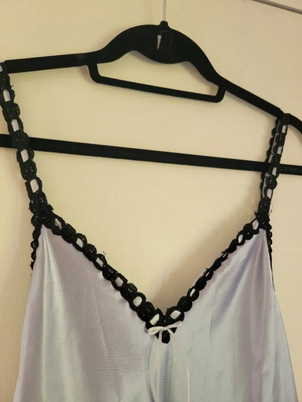 Vintage Satin Slip Dress Lingerie Lavendar Grey Black Crochet Lace Trim Slit S - Picture 4 of 9